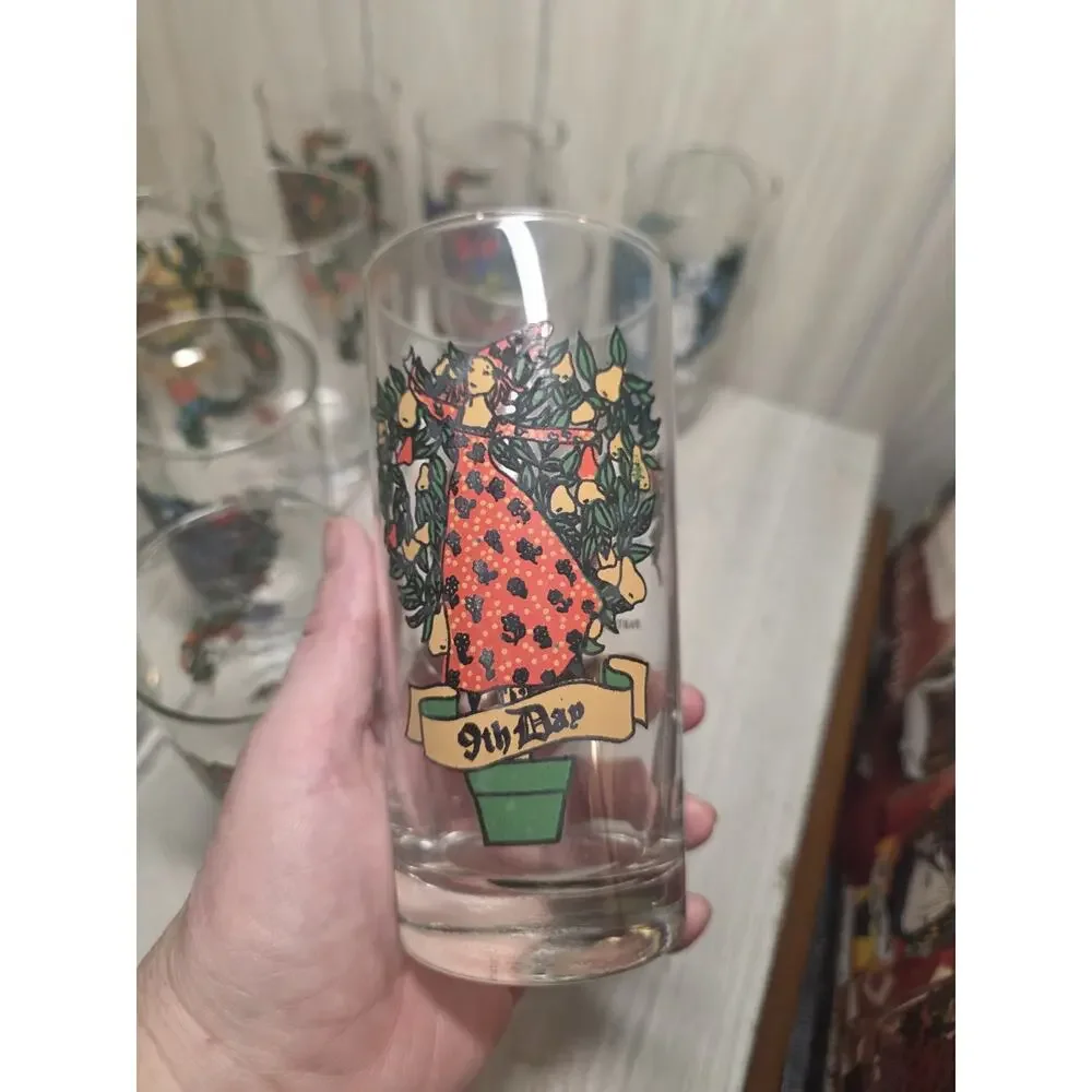 Vtg Indiana Glass 12 Days Of Christmas Glasses 12oz With Box Barware Holiday